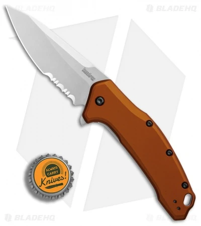 Kershaw Link Drop Point Knife Flat Dark Earth Aluminum (3.25" Stonewash Serr) - Image 4