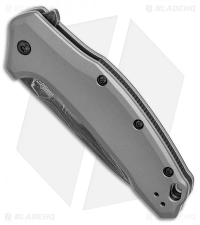 Kershaw Link Drop Point Knife Gray Aluminum (3.25" Damascus) KS1776GRYDAM - Image 2